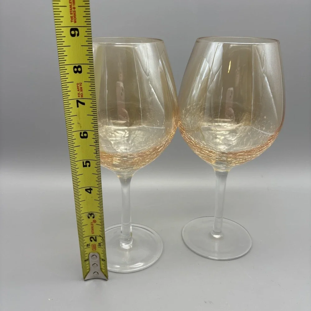 PIER 1‎ AMBER GOLDEN LUSTER CRACKLE WINE BALLOON STEM/GOBLETS 8.5